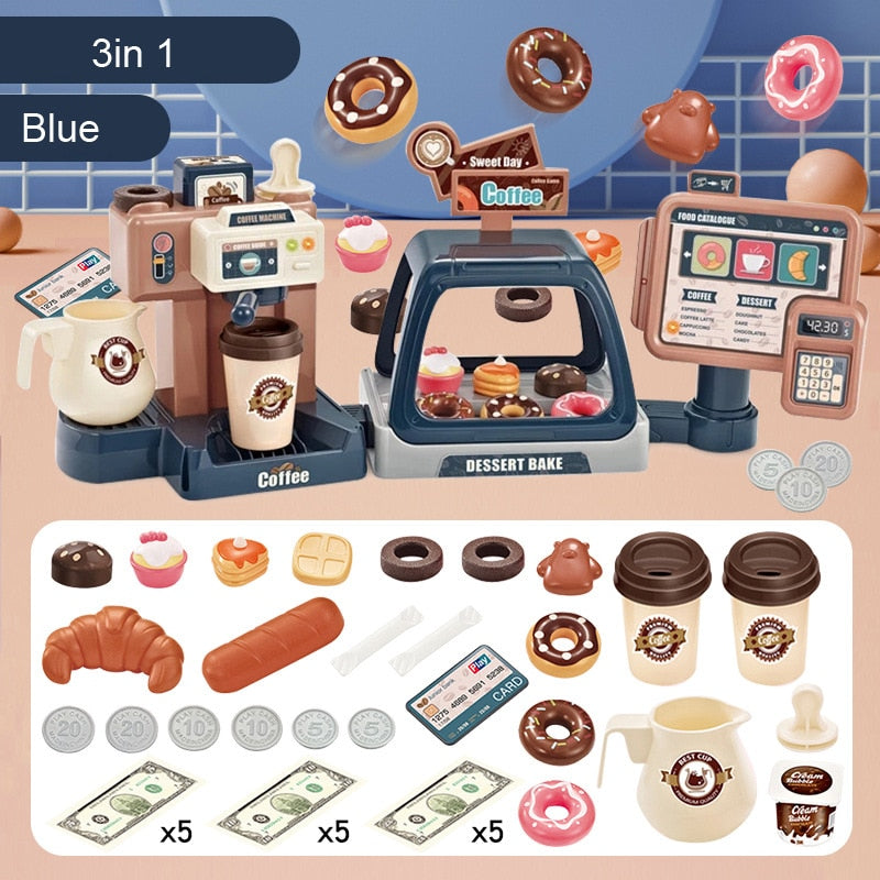Kids Coffee Machine Toy Set with Cash Register