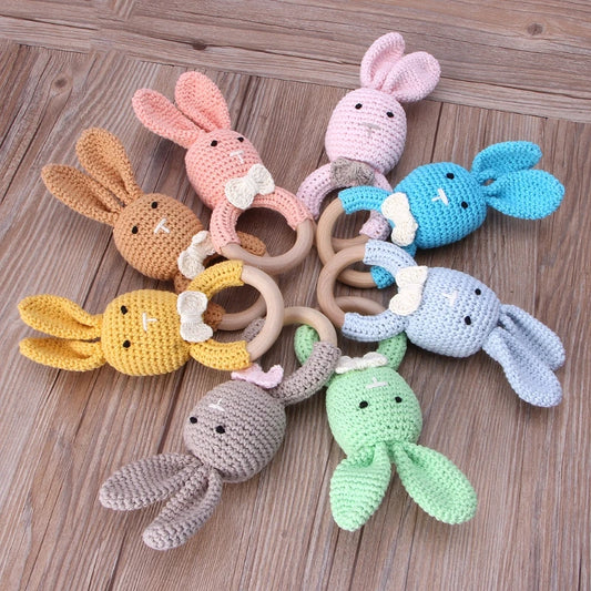Crochet Wooden Ring Baby Teether – Animal Rattle & Soother