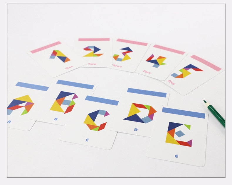 Colorful Wooden Tangram Puzzle in Tin Box