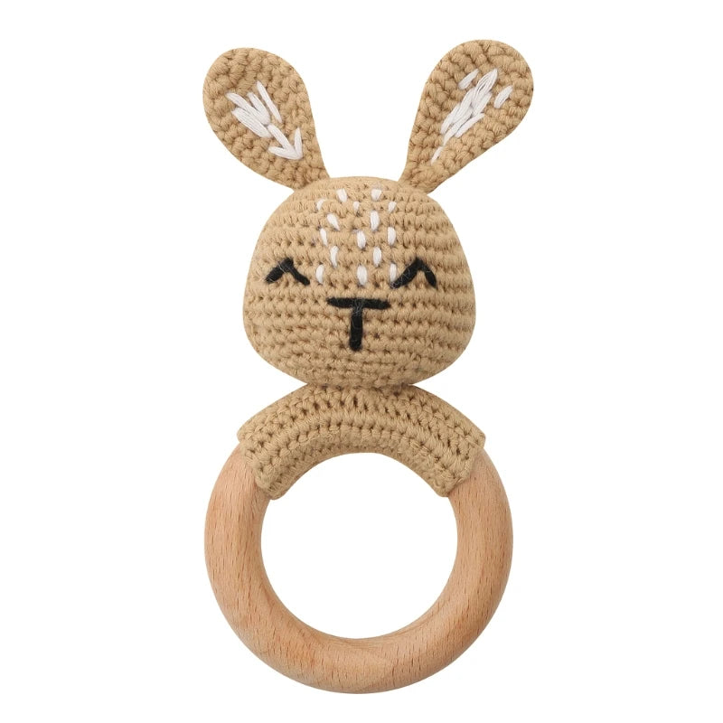 Crochet Wooden Ring Baby Teether – Animal Rattle & Soother
