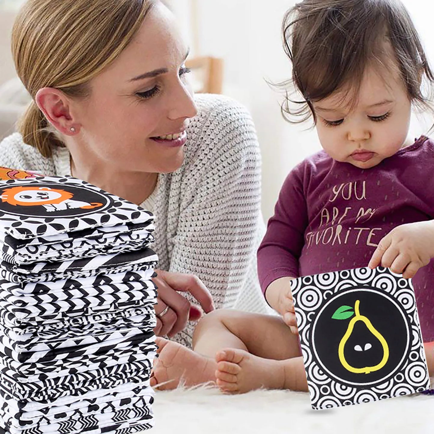 Baby's Soft Cloth Black and White High Contrast Sensory Montessori Cards