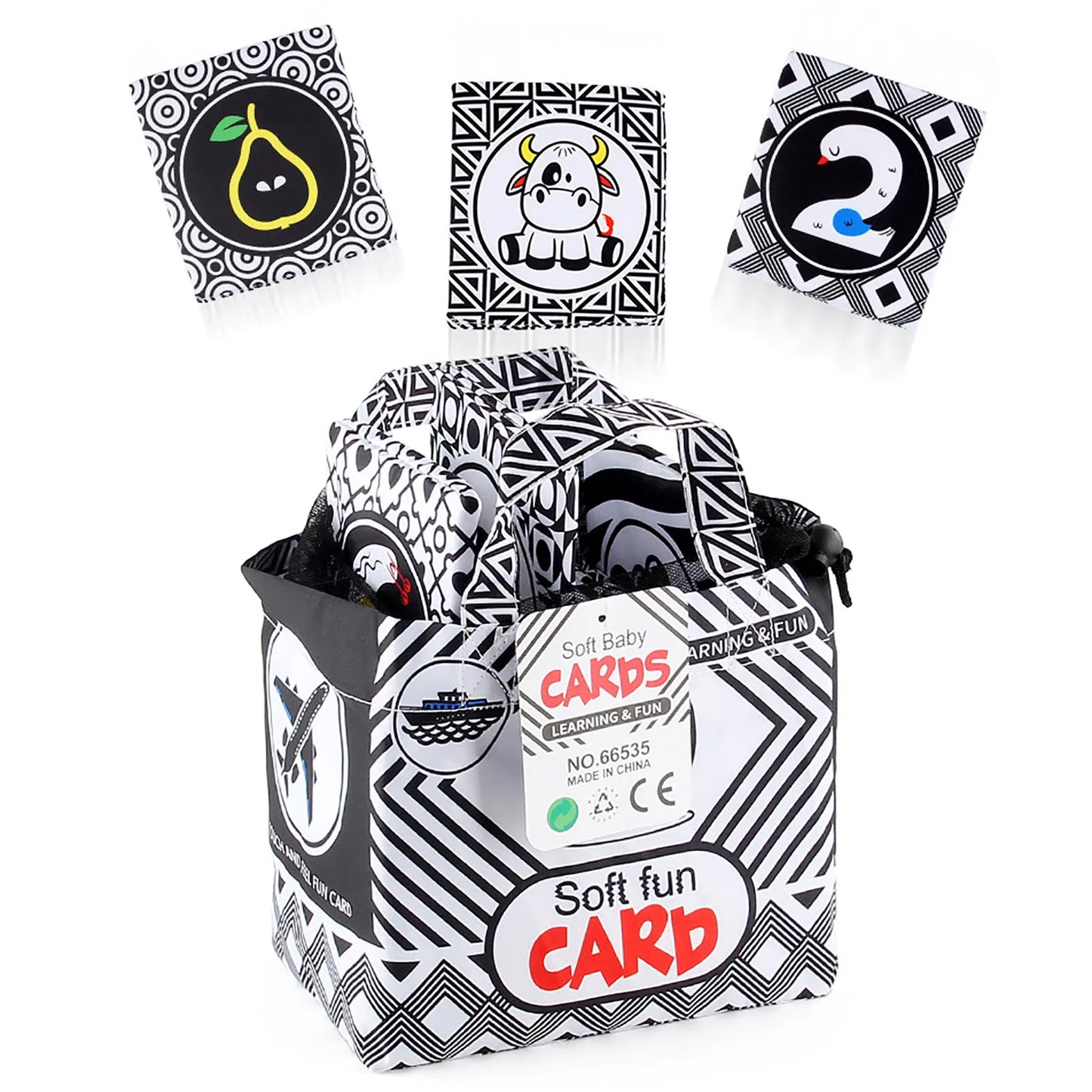 Baby's Soft Cloth Black and White High Contrast Sensory Montessori Cards