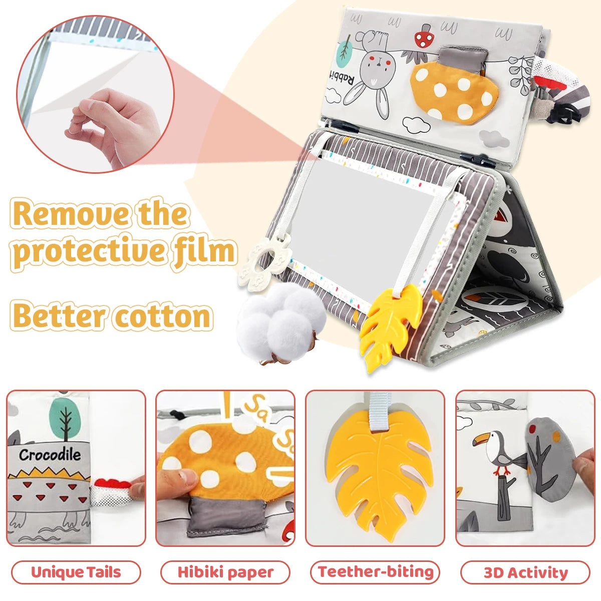 High Contrast Tummy Time Mirror - Jungle Friends