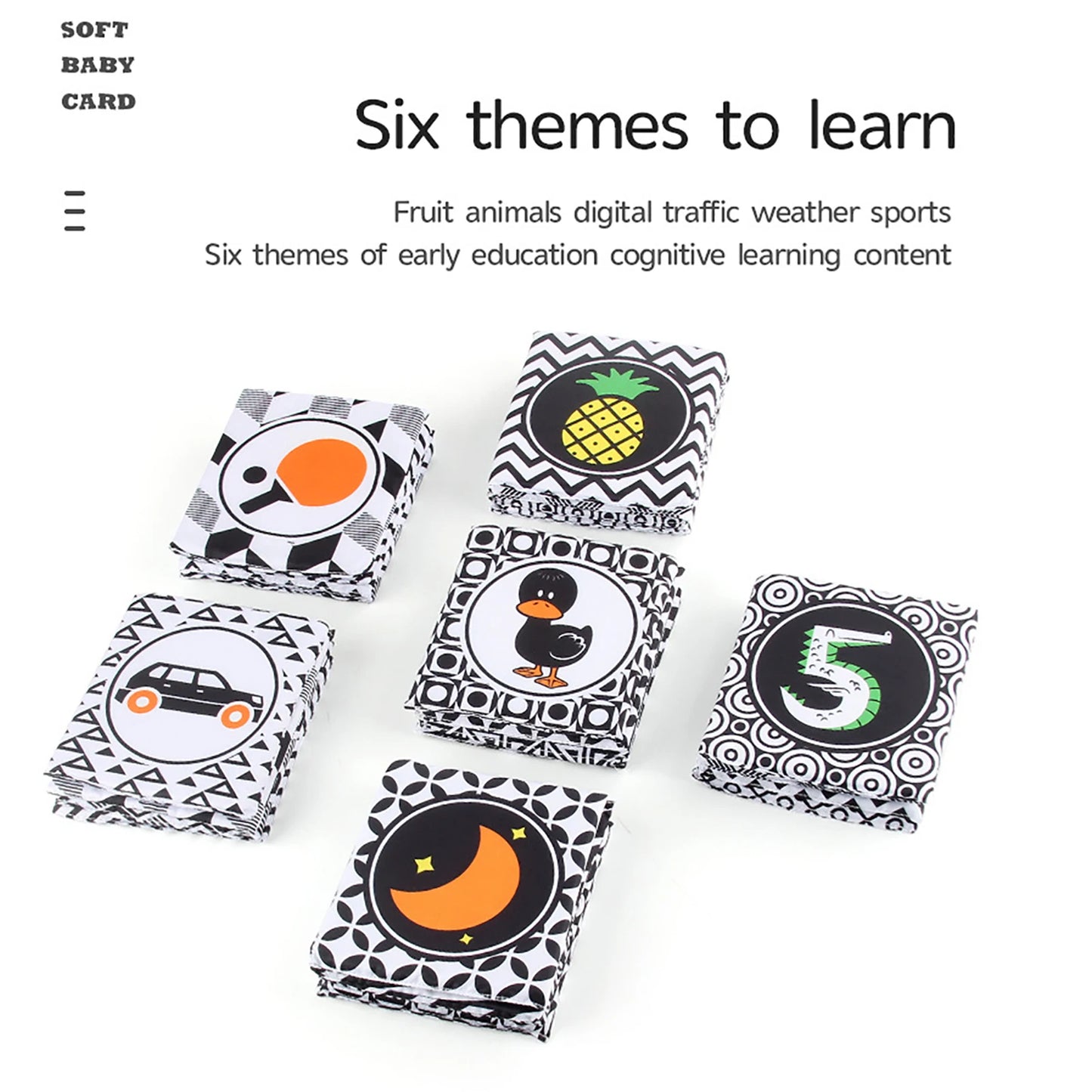 Baby's Soft Cloth Black and White High Contrast Sensory Montessori Cards