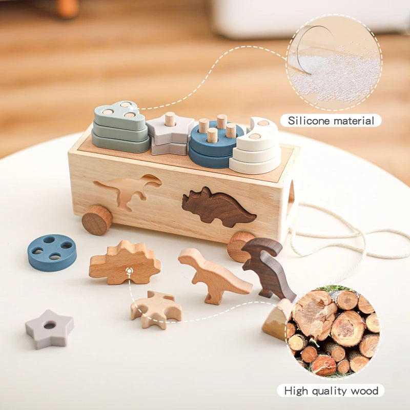 Wooden toy with silicone and high-quality wood components on a light surface.