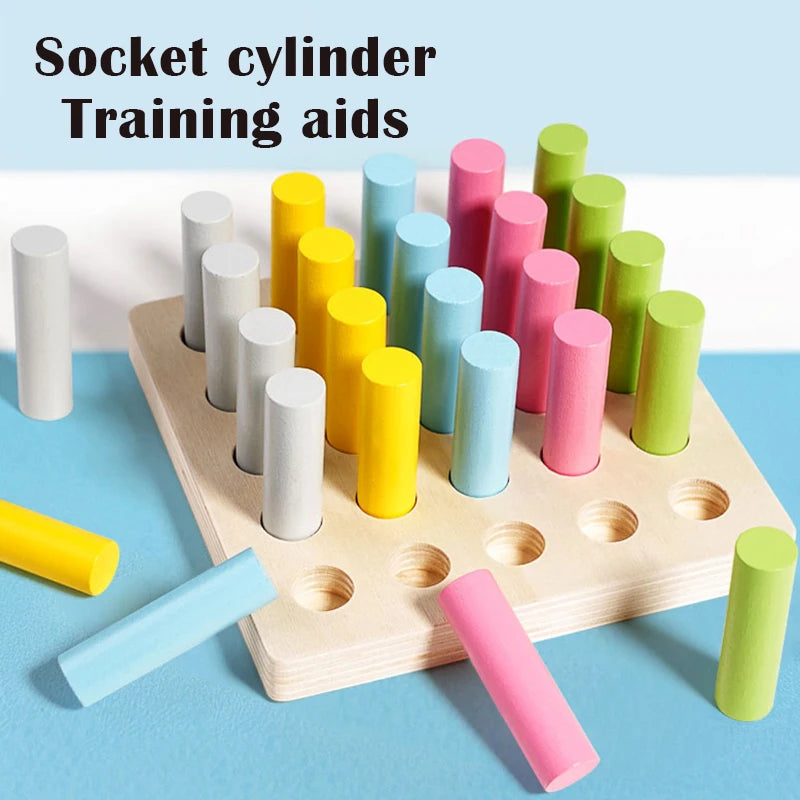 Colorful socket cylinder training aids on a blue background