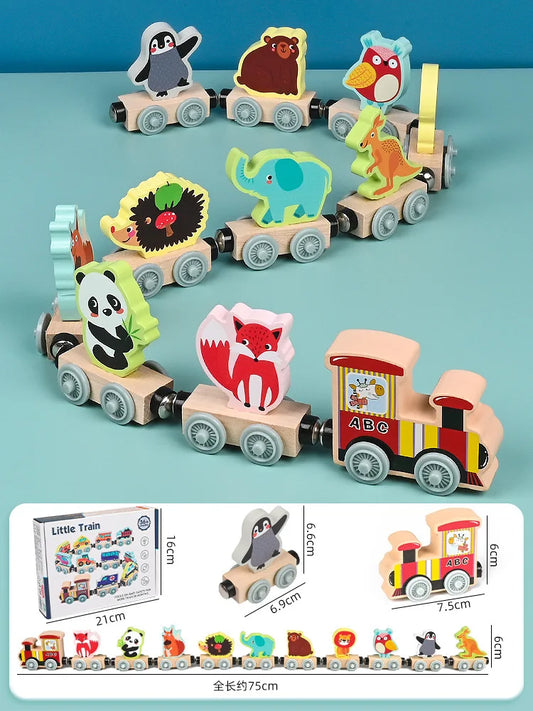 Montessori Wooden Magnetic Train Set - Animals