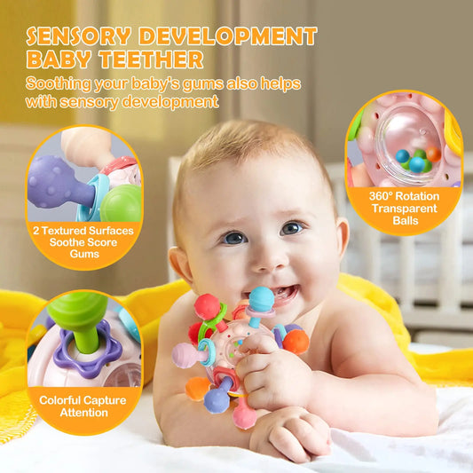 Sensory Teething Ball & Rattle – Baby Grasping Toy for 0–12 Months