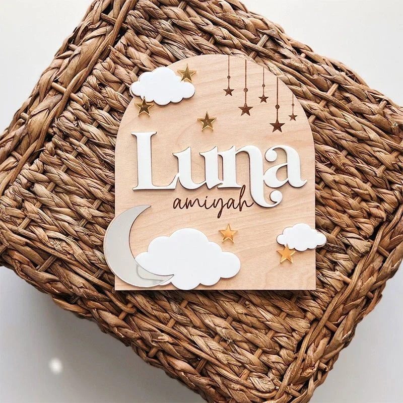Personalized Moon and Cloud Baby Announcement Board