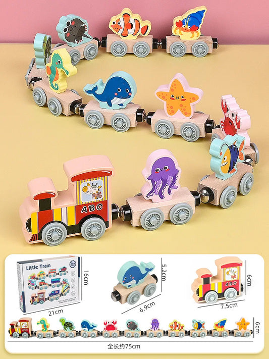 Montessori Wooden Magnetic Train Set - Ocean