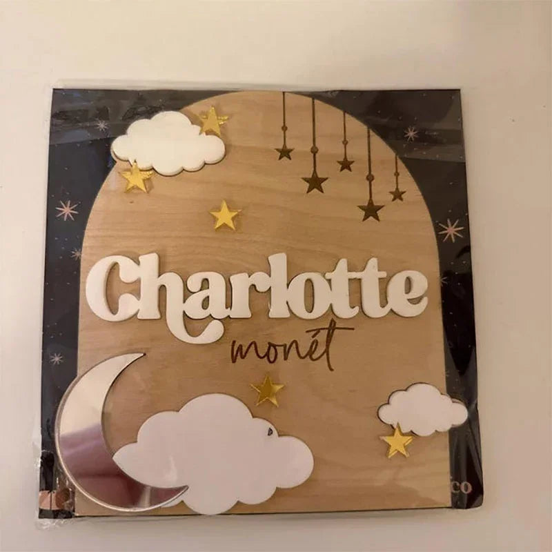 Personalized Moon and Cloud Baby Announcement Board