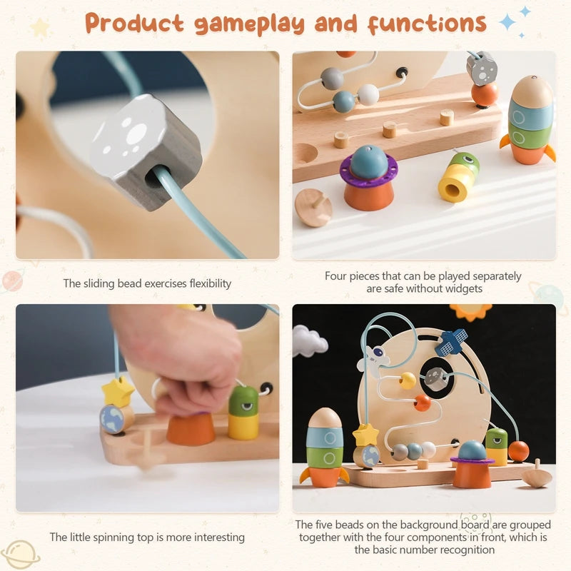 Montessori Baby'S Wooden Planet Rocket Maze Toy