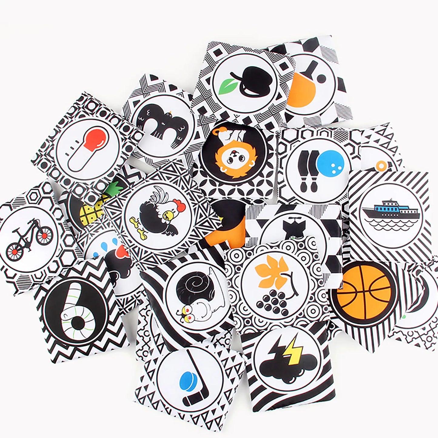 Baby's Soft Cloth Black and White High Contrast Sensory Montessori Cards