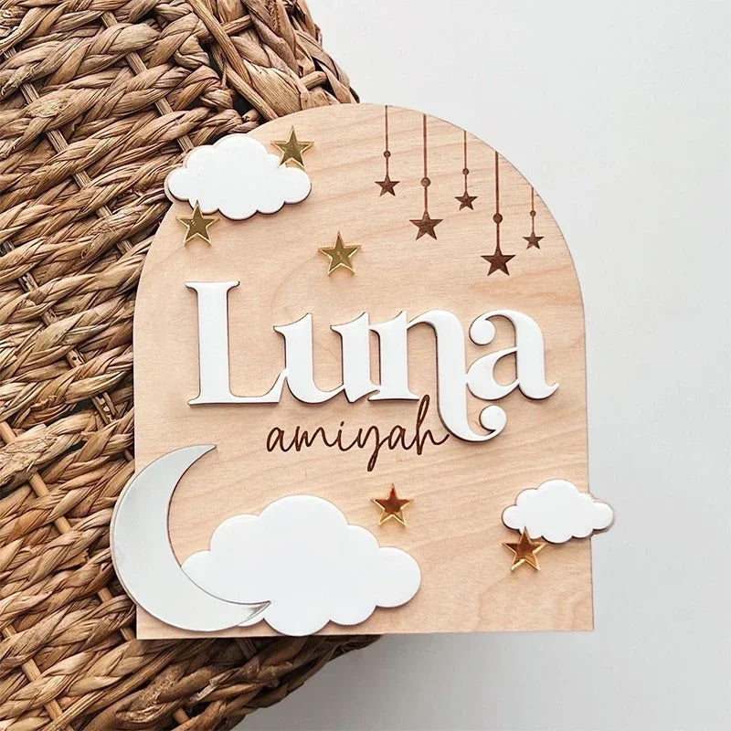 Personalized Moon and Cloud Baby Announcement Board