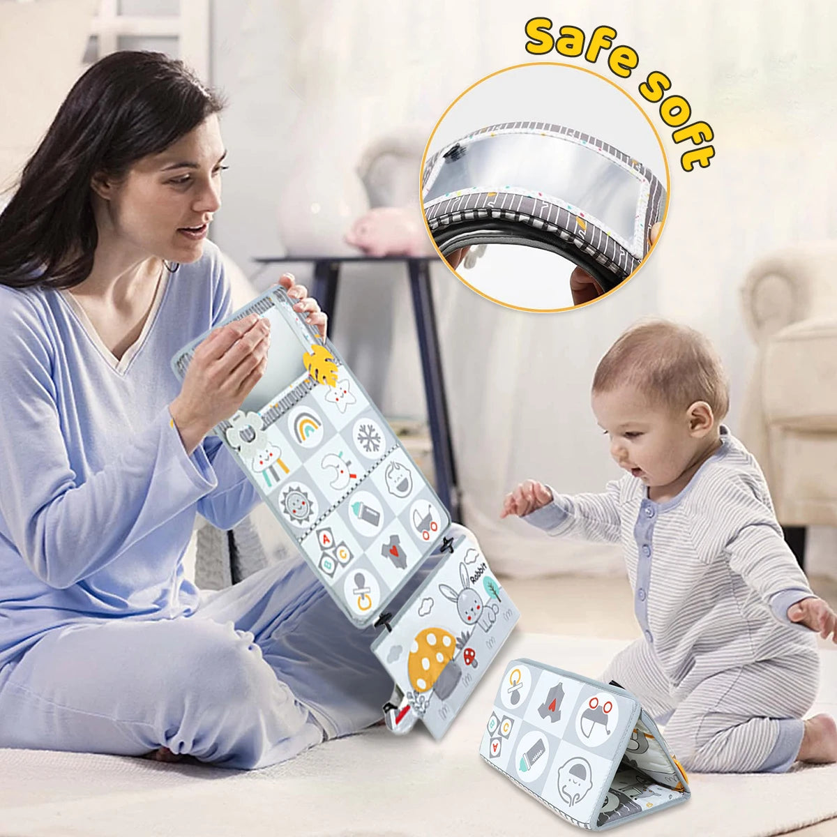 High Contrast Tummy Time Mirror - Jungle Friends