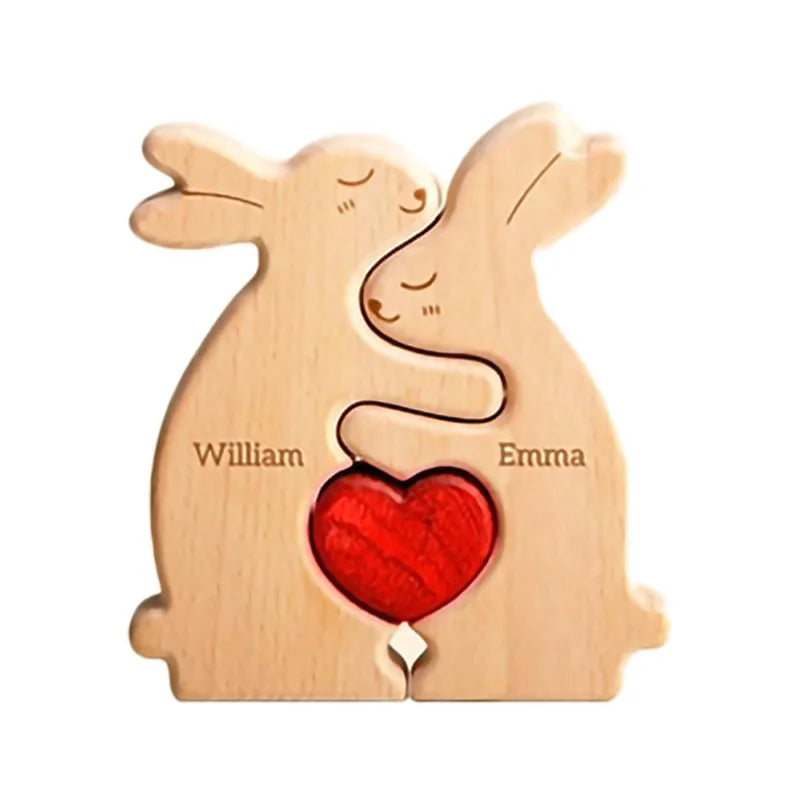 Personalized Wooden Rabbit Puzzle – Custom Family Name Keepsake Gift