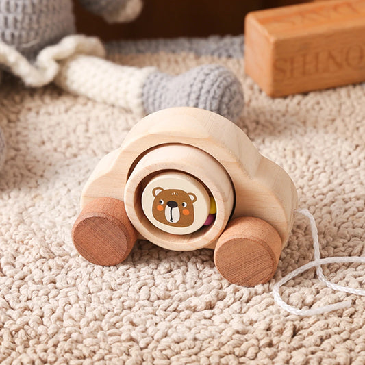 Wooden Pull-Along Animal Toy - Bear Car