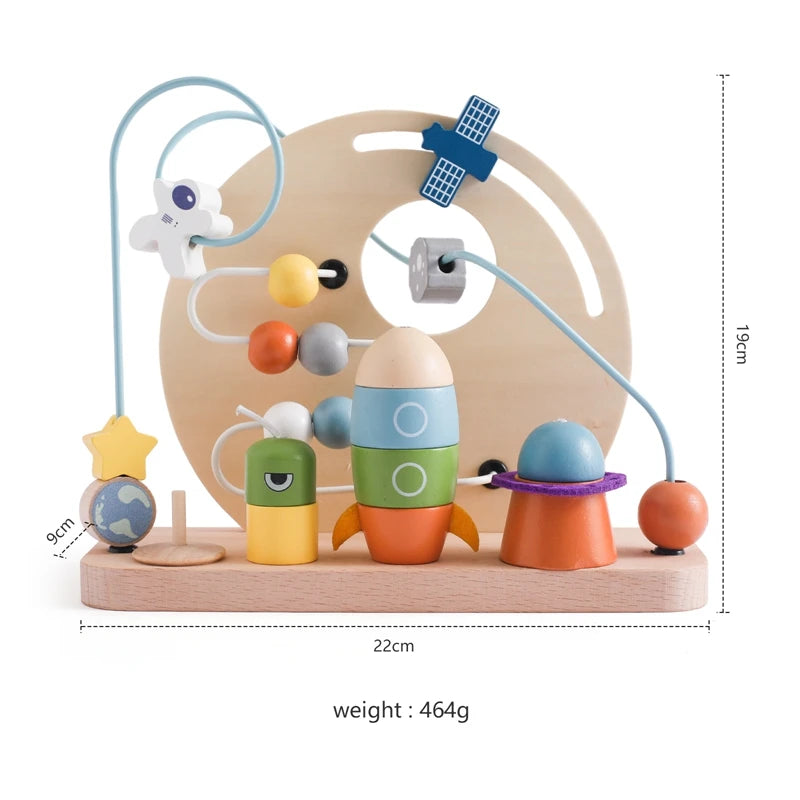 Montessori Baby'S Wooden Planet Rocket Maze Toy