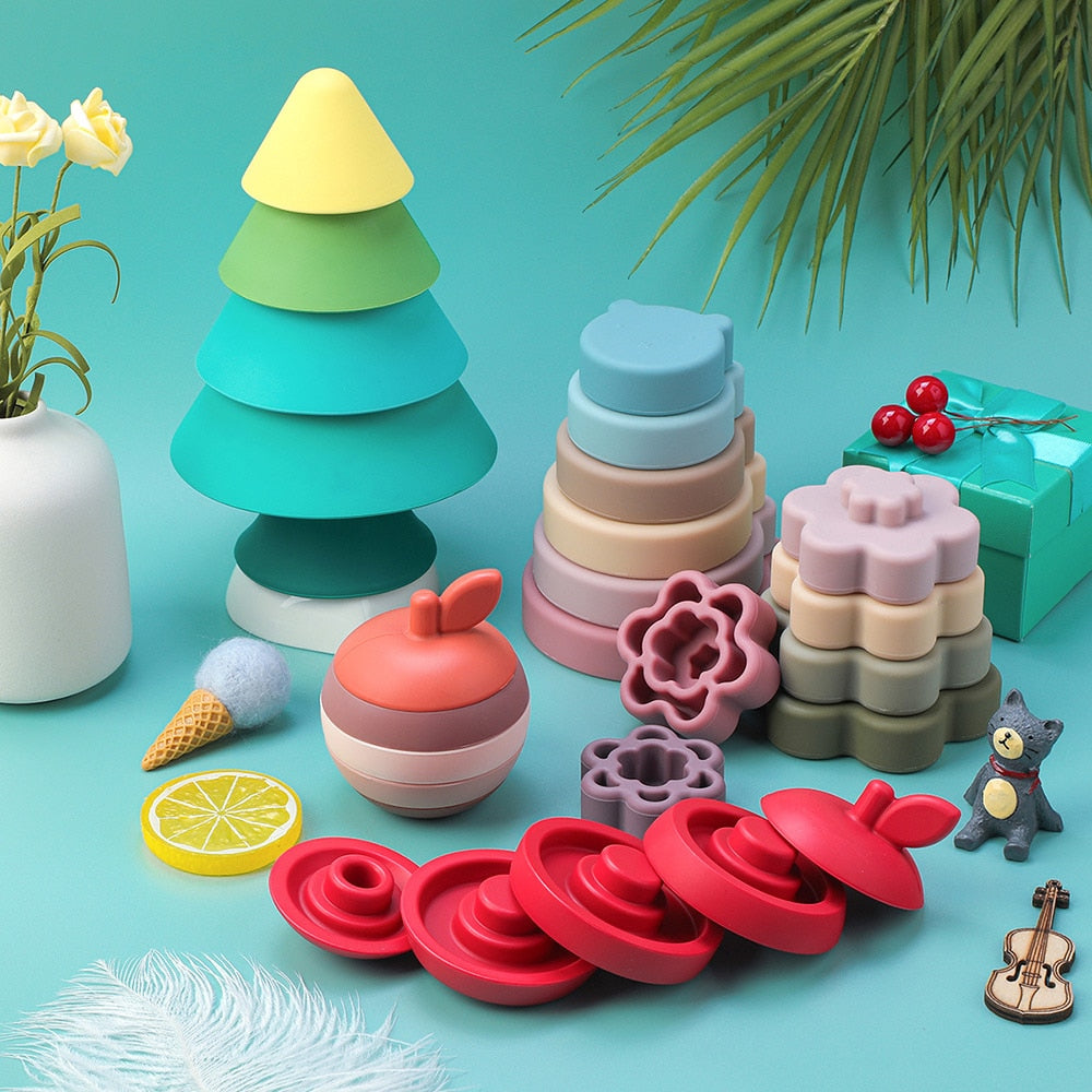 Soft Building Silicone Stacking Blocks - Apple