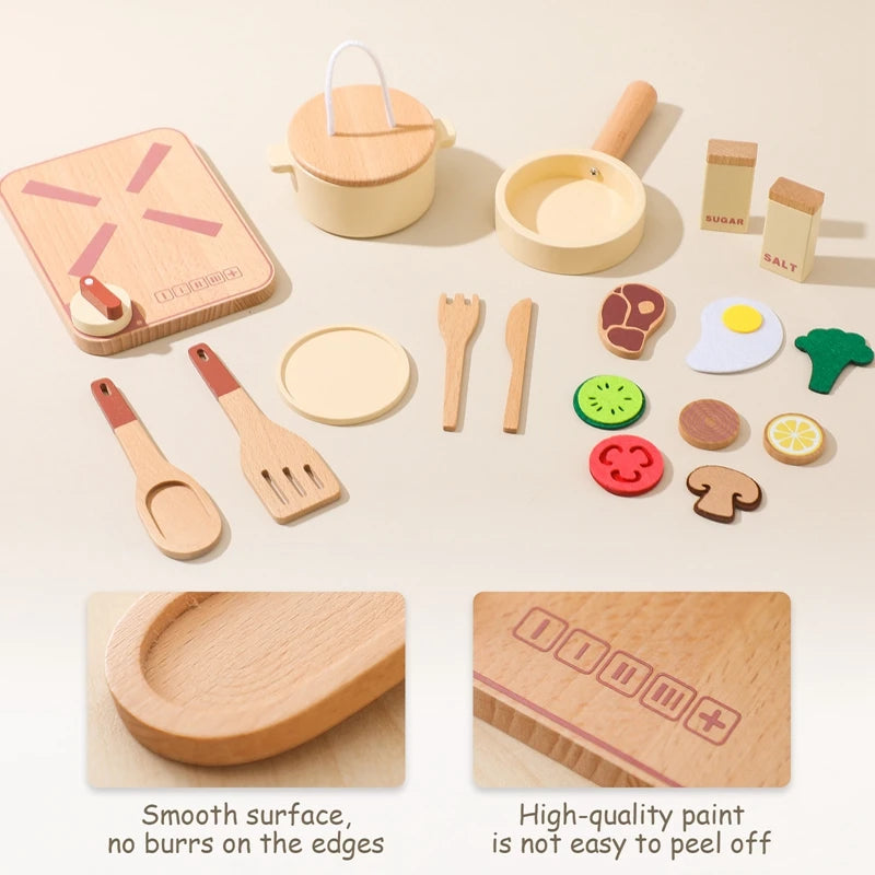 Montessori Wooden Pretend Cooking Set -27-Piece