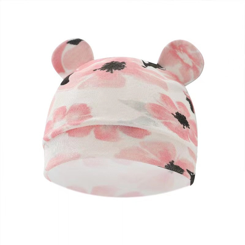 Cotton Baby Swaddle Wrap with Hat - Pink Floral