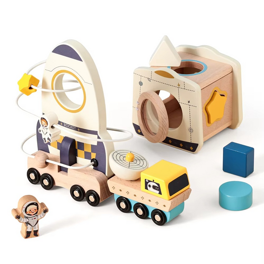 Space Rocket Maze & Space Station Shape Sorter with Magnetic Transporter