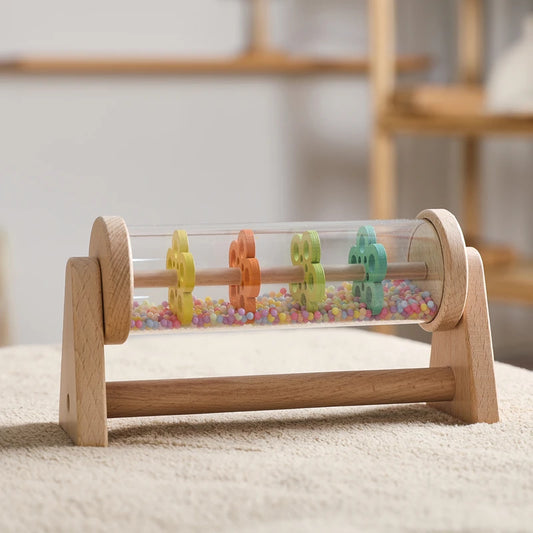 Wooden Baby Rolling Rainbow Rainmaker Tube
