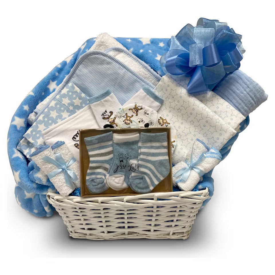 Baby Shower Gifts, New Born Baby Christmas Gifts for Girls Boys, Unique  Baby Gifts Basket Essential Stuff - Baby Lovey Blanket Newborn Bibs Socks