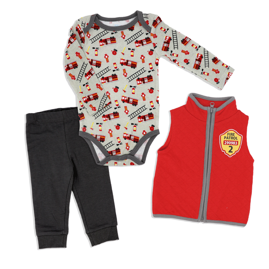 Baby Boy's Pants and Vest Set - Fire Truck