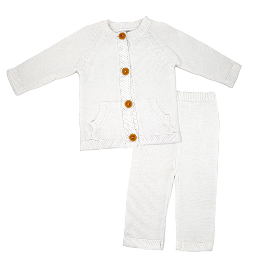 Baby's Knit Cardigan and Pant Set - White