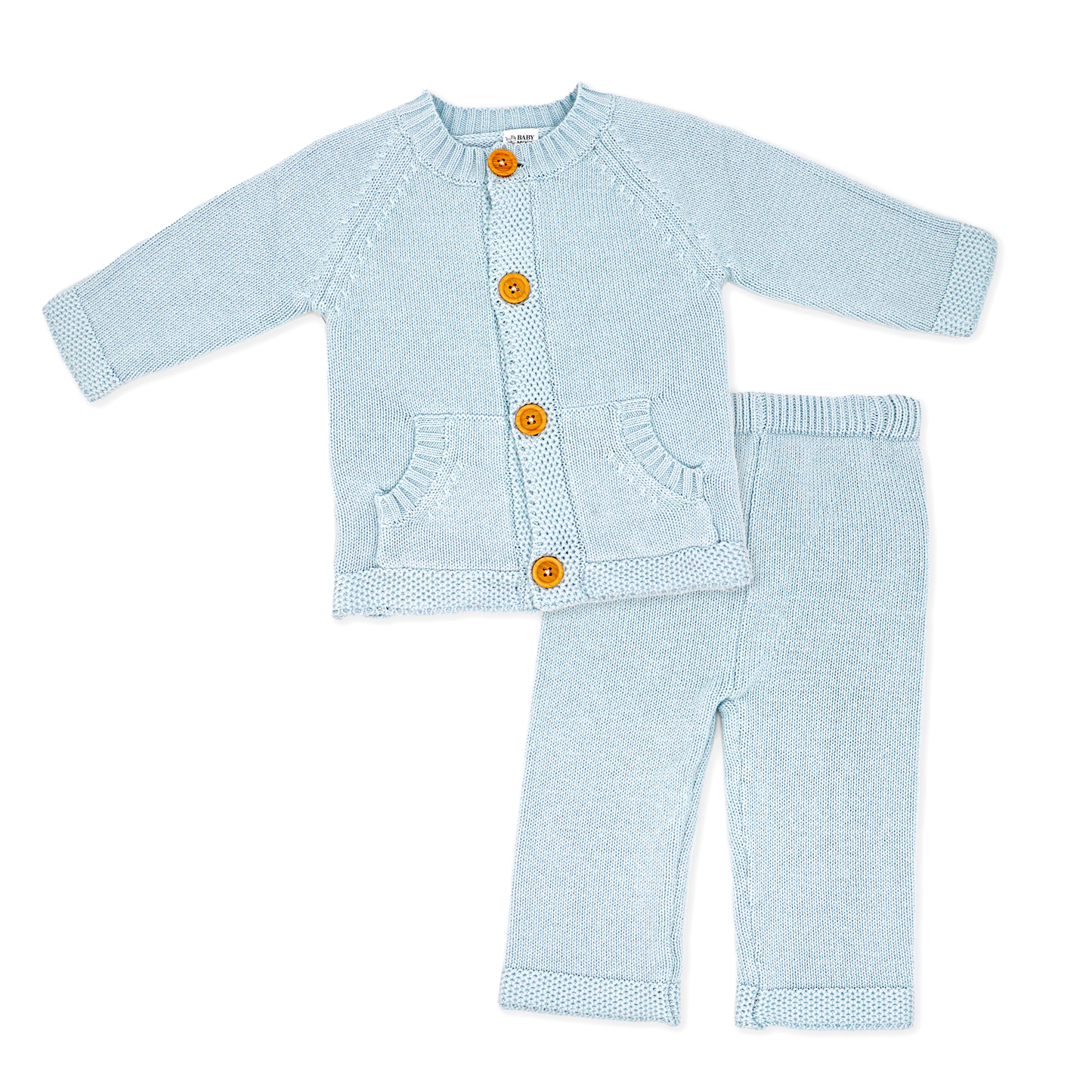 Cable-Knit Baby's Cardigan and Pant Set - Blue