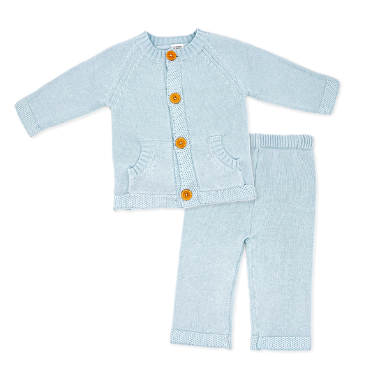 Cable-Knit Baby's Cardigan and Pant Set - Blue