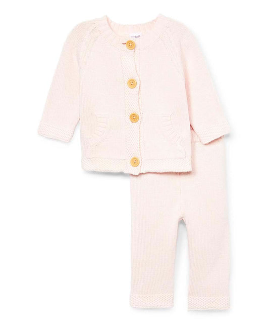 Cable-Knit Baby's Cardigan and Pant Set - Pink