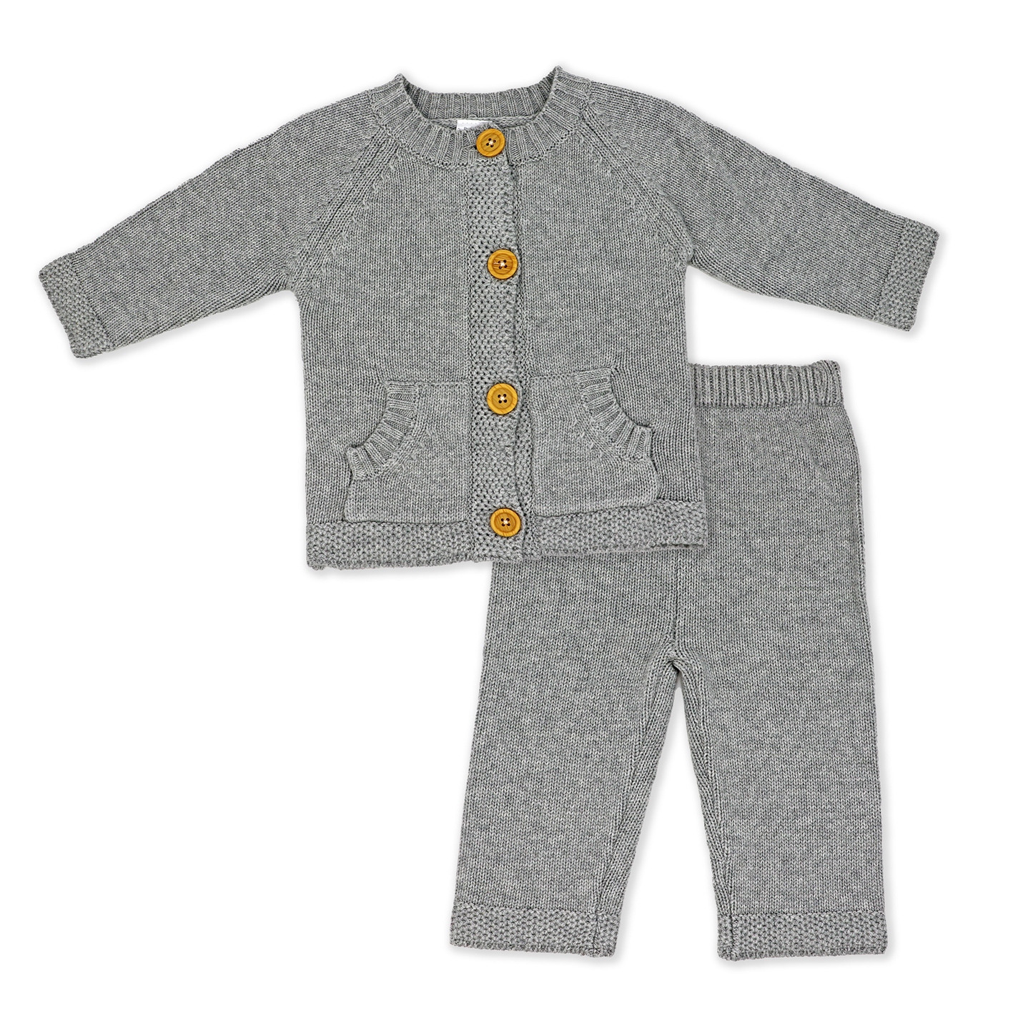 Cable-Knit Baby's Cardigan and Pant Set - Grey