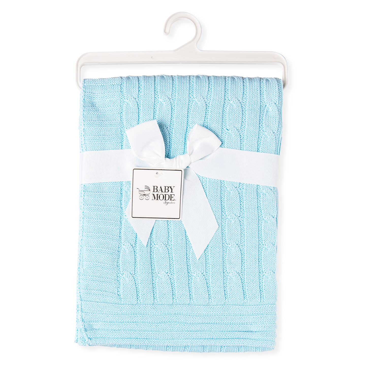 Baby's Cable Knit Blanket with Border - Blue