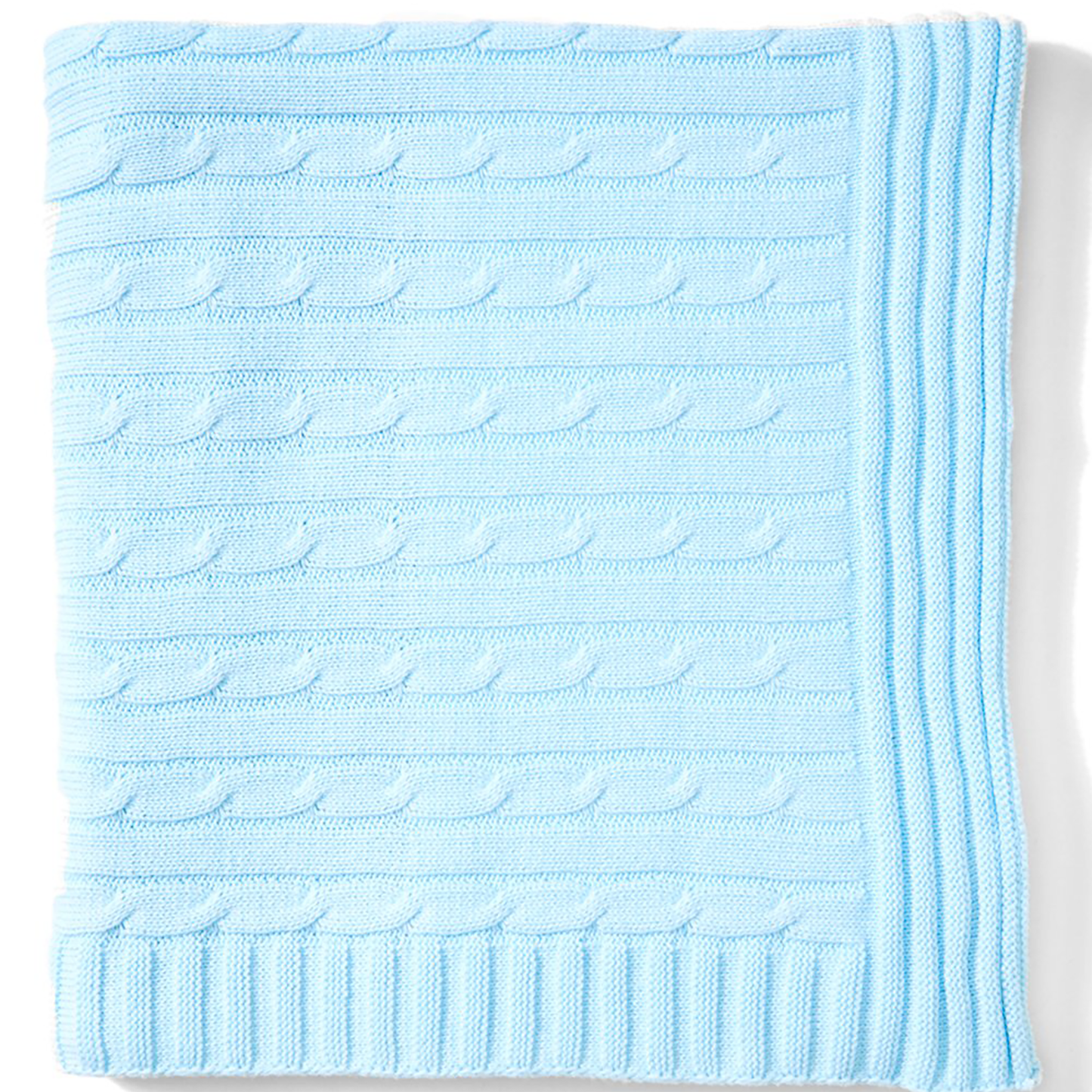 Baby's Cable Knit Blanket with Border - Blue