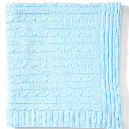 Baby's Cable Knit Blanket with Border - Blue