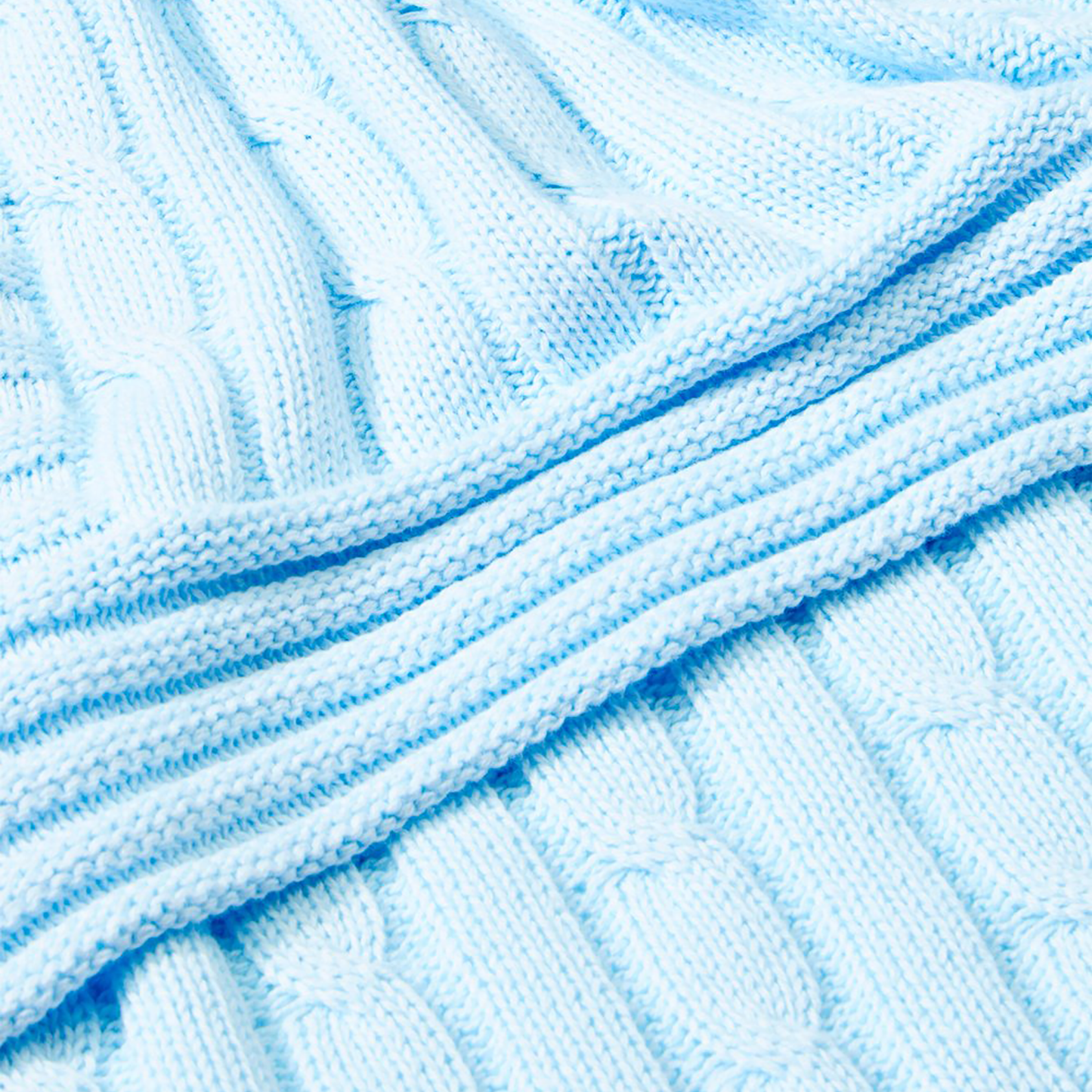 Baby's Cable Knit Blanket with Border - Blue