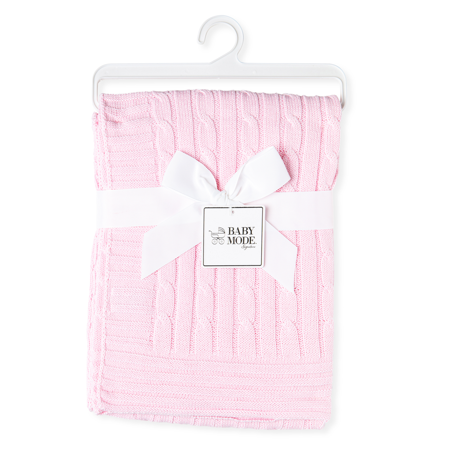 Baby's Cable Knit Blanket with Border - Pink