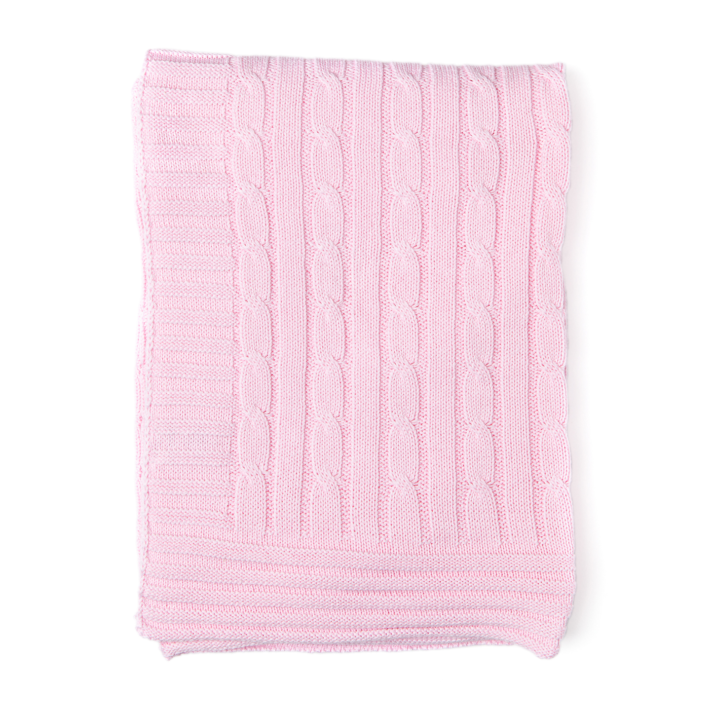 Baby's Cable Knit Blanket with Border - Pink