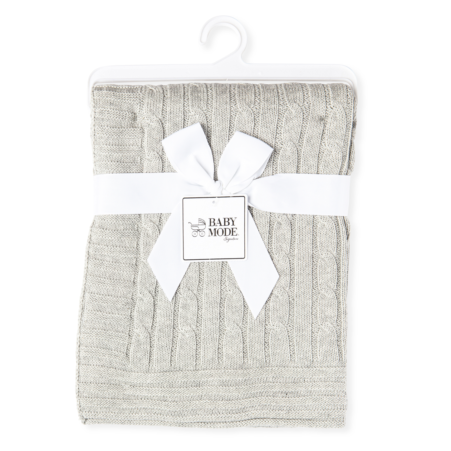 Baby's Cable Knit Blanket with Border - Grey