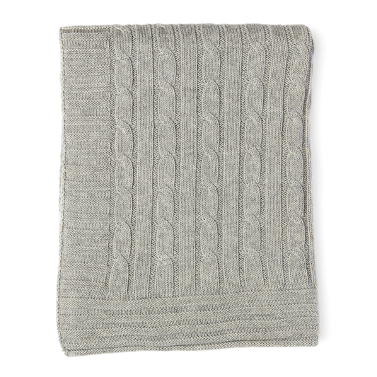 Baby's Cable Knit Blanket with Border - Grey