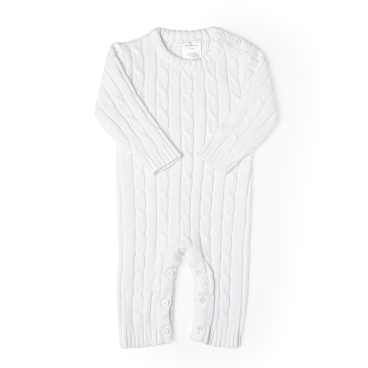 Cable-Knit Baby's Bodysuit Romper - White