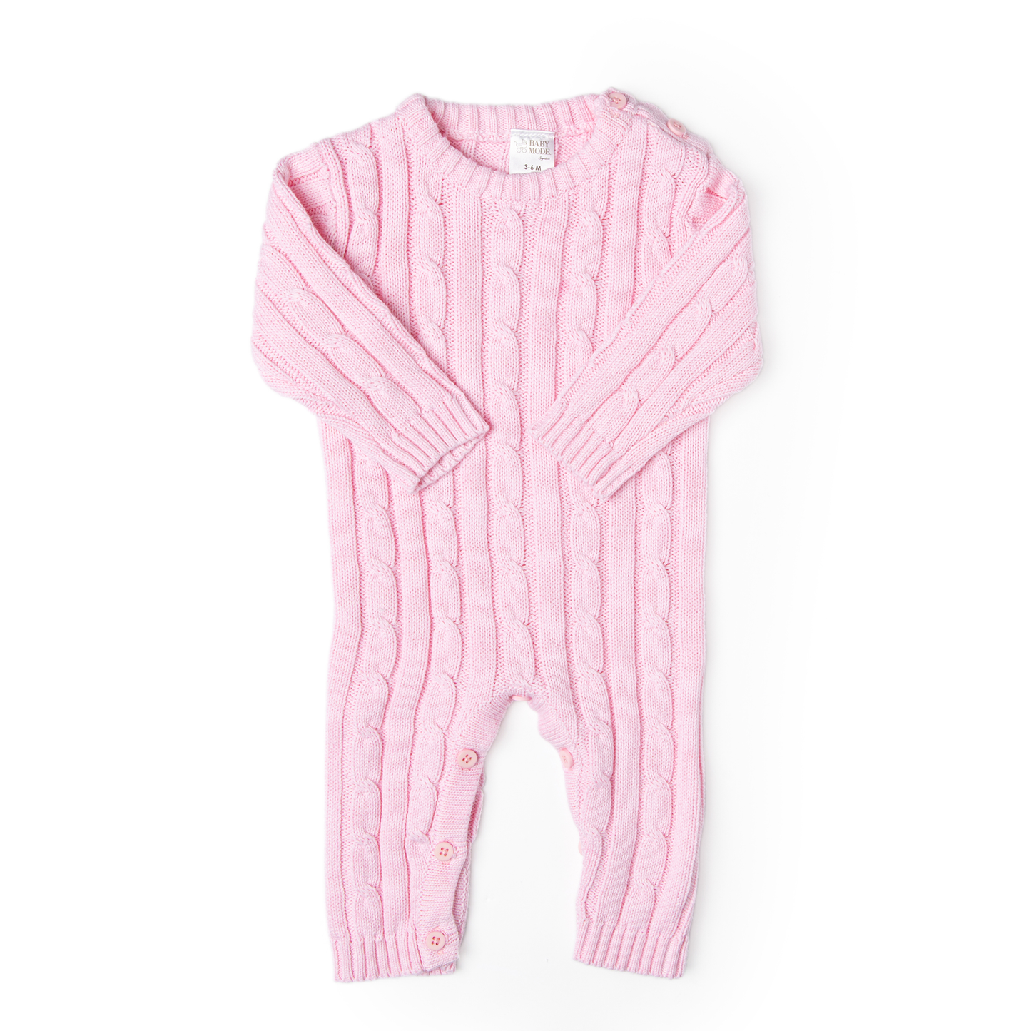 Cable-Knit Baby's Bodysuit Romper - Pink