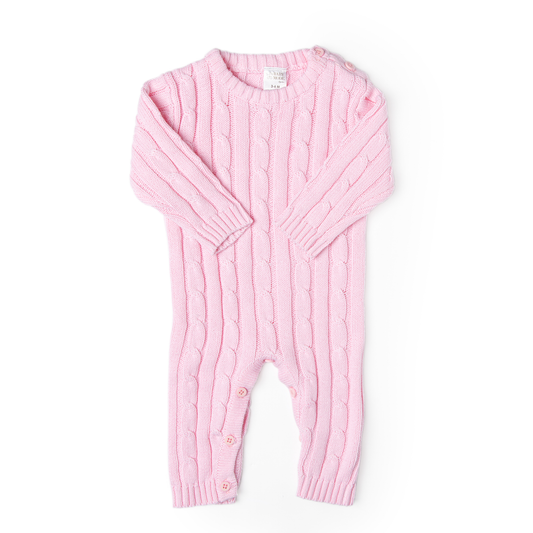 Cable-Knit Baby's Bodysuit Romper - Pink