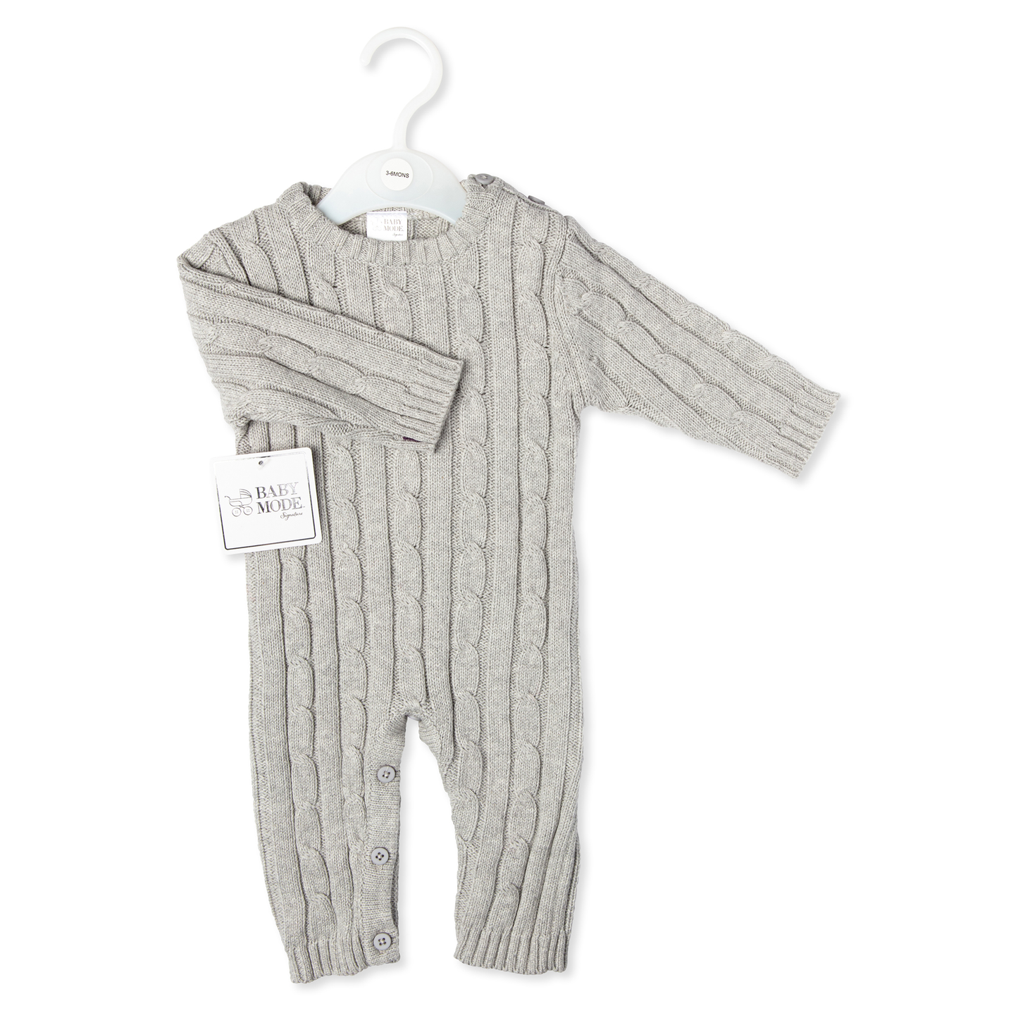 Cable-Knit Baby's Bodysuit Romper - Grey