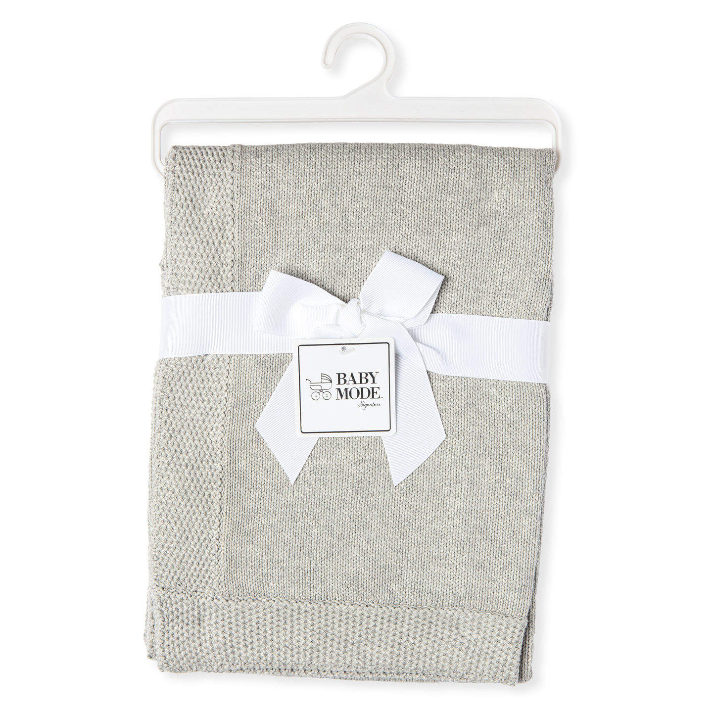 Cotton Knit Blanket with Border - Grey