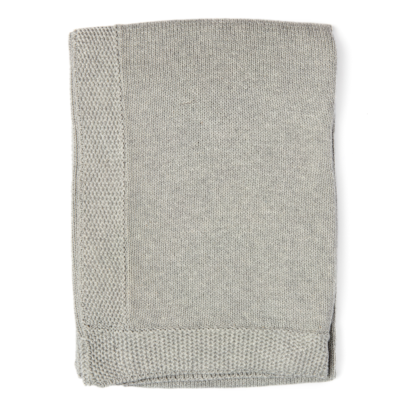 Cotton Knit Blanket with Border - Grey