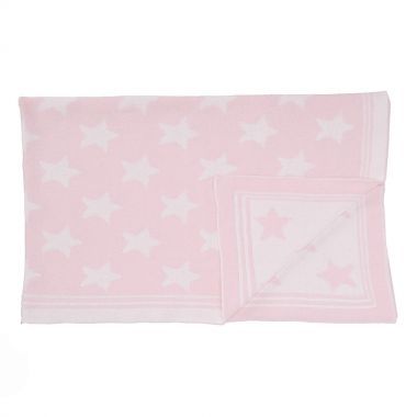 Baby's Knit Blanket with Border - Pink Star