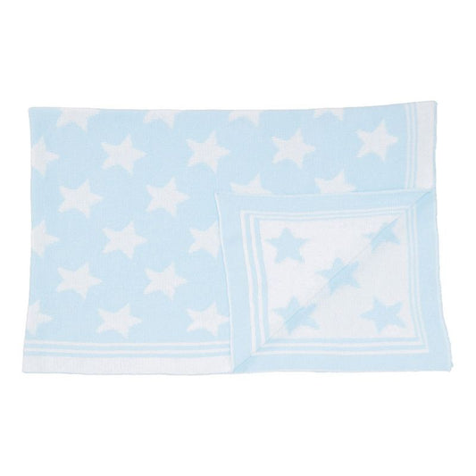 Baby's Knit Blanket with Border - Blue Star